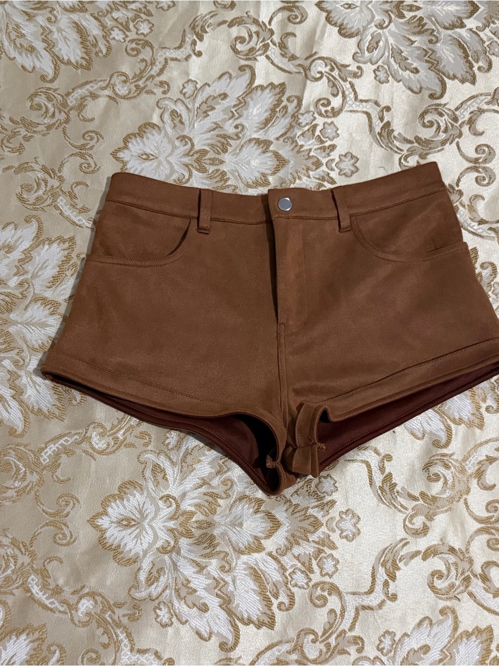 Windsor Brown Suede-Look High-Rise Jean Shorts